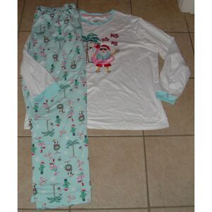 Bigs Mens Sz 2XL Tall Hawaiian Santa Christmas Stretchy 2 Pc Pajama Lounge Set